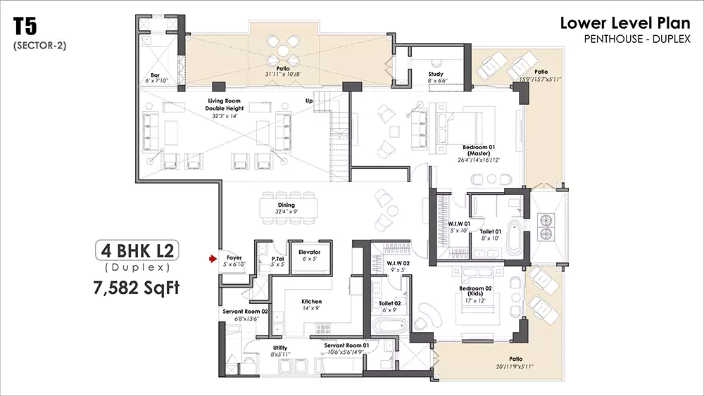 Whiteland Aspen Lower Level Plan for Penthouse - Duplex