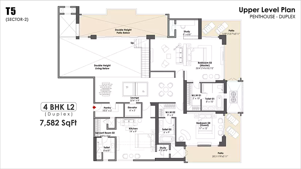 Whiteland Aspen Upper Level Plan for Penthouse - Duplex