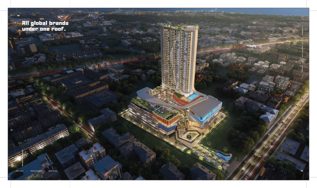 SPJ Vedatam commercial and residential high-rise in Gurgaon at night